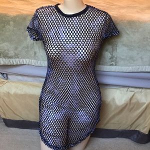 Long netted beach sexy cover-up blue camo